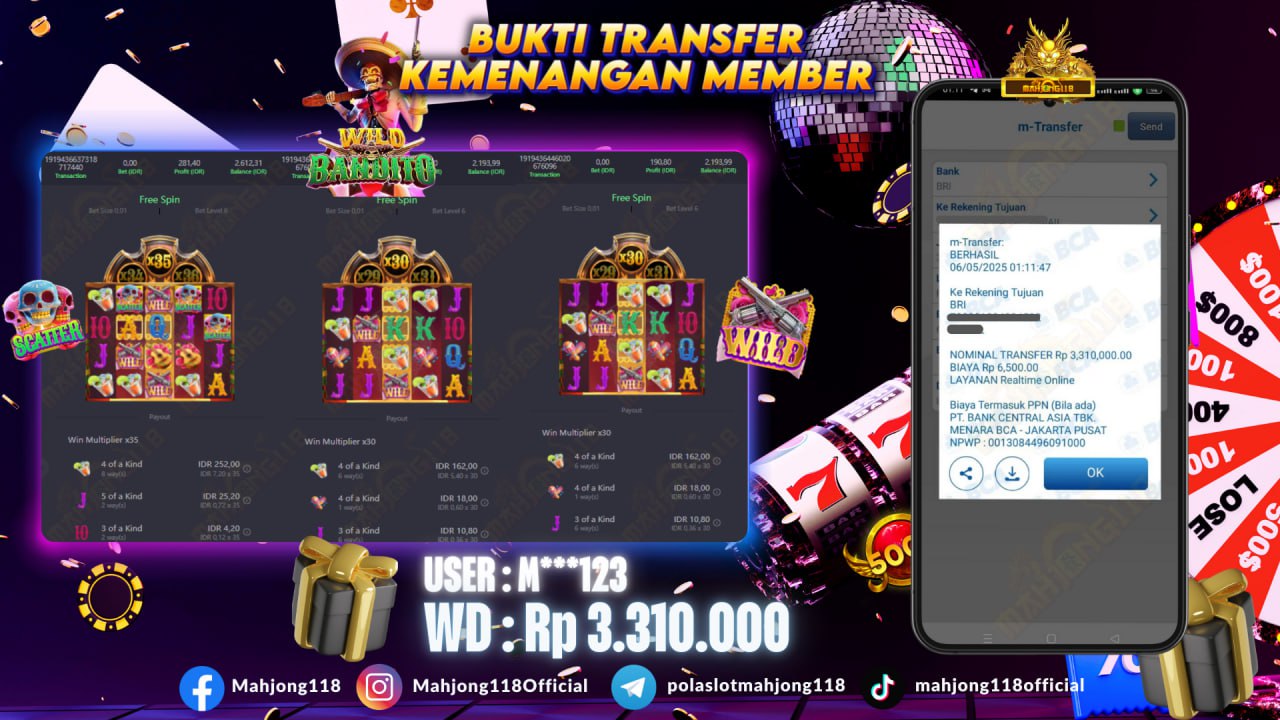 MAHJONG118 JACKPOT SLOT Wild Bandito  Rp 3.310.000,– LUNAS
