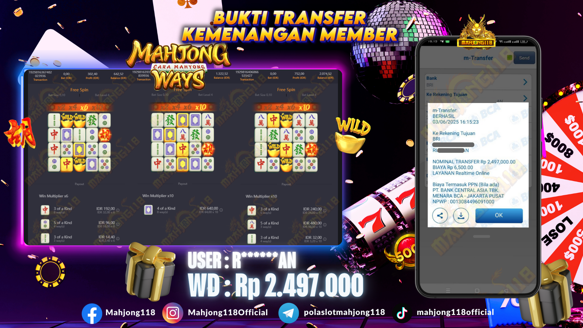 MAHJONG118 JACKPOT SLOT Mahjong Ways  Rp 2.497.000,– LUNAS