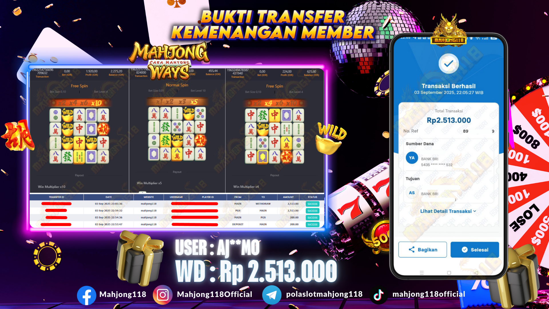 MAHJONG118 JACKPOT SLOT Mahjong Ways  Rp 2.513.000,– LUNAS