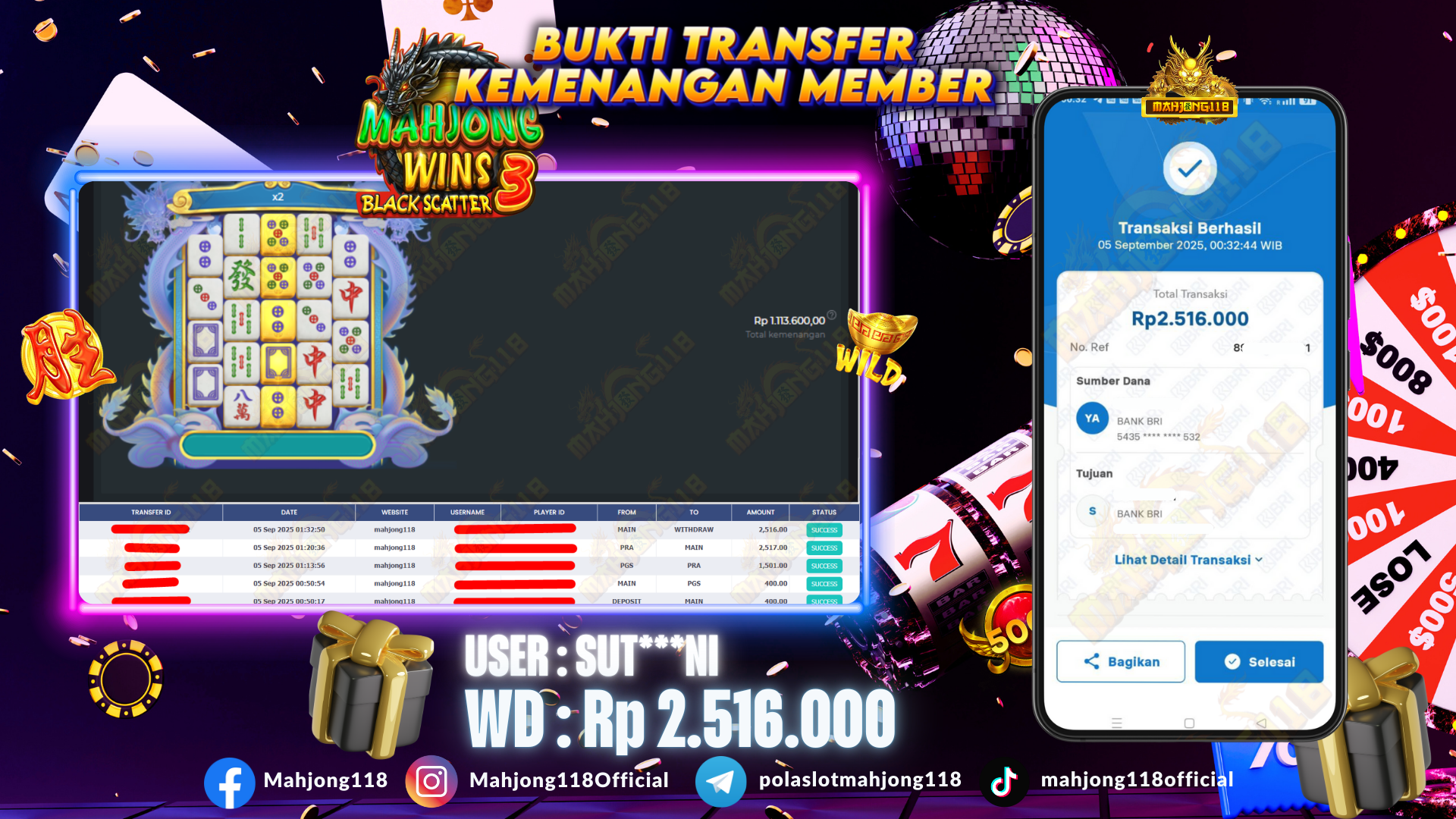 MAHJONG118 JACKPOT SLOT Mahjong Wins 3 - Black Scatter Rp 2.516.000,– LUNAS